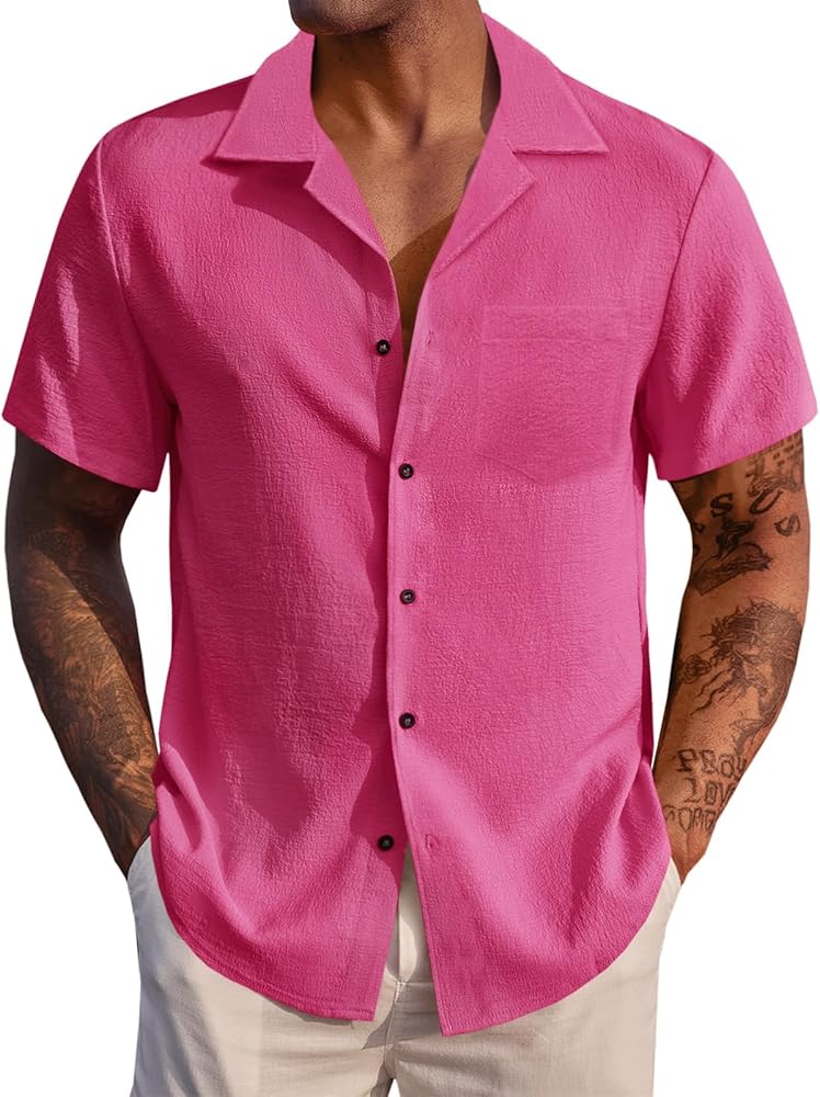 Runcati Mens Button Down Shirt Casual Cuban Short Sleeve Yoga Hippie Summer Beach Tops