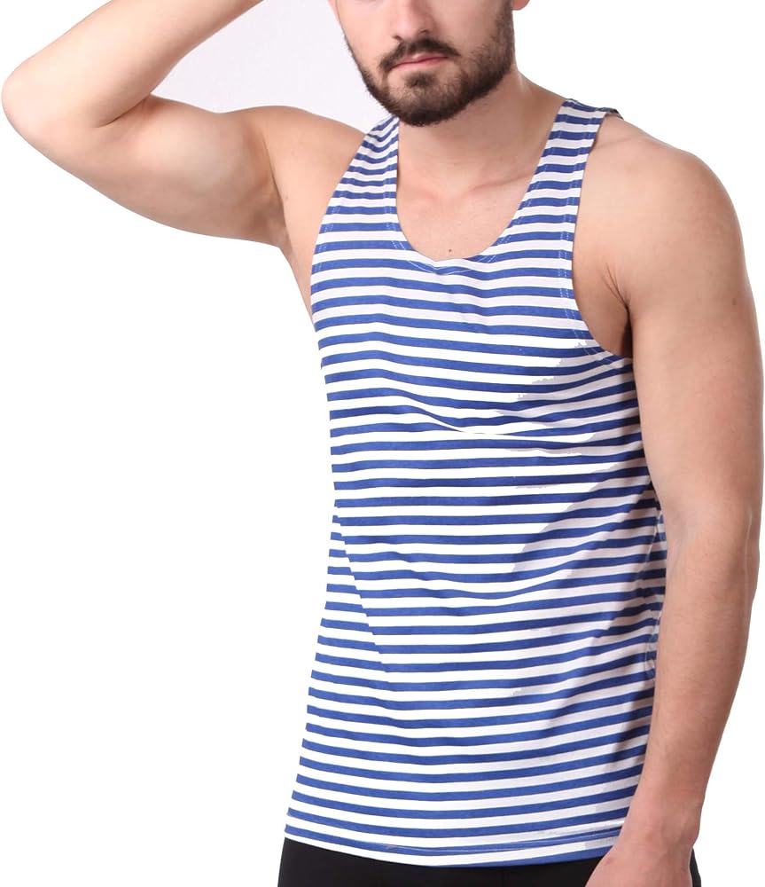 Military Army T-Shirt Tank TOP Vest Blue White sailor's striped vest