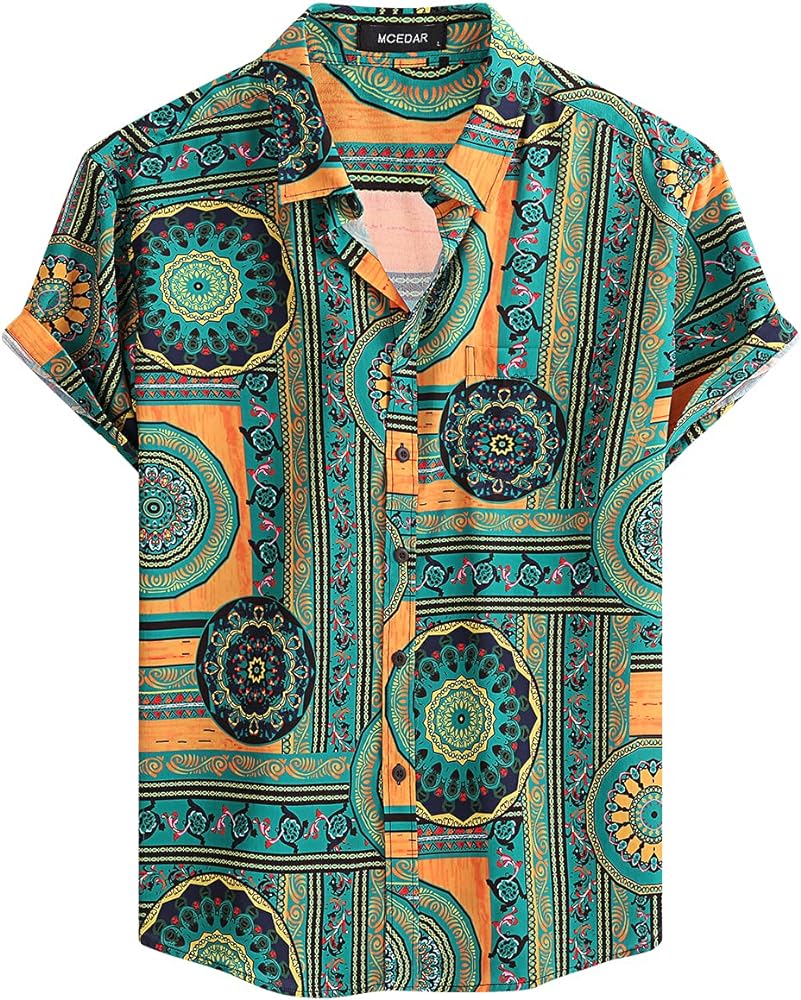 MCEDAR Mens Casual Short Sleeve Button Up Vintage Summer Hawaiian Beach Vacation Shirts (Size S-5XL Big and Tall)