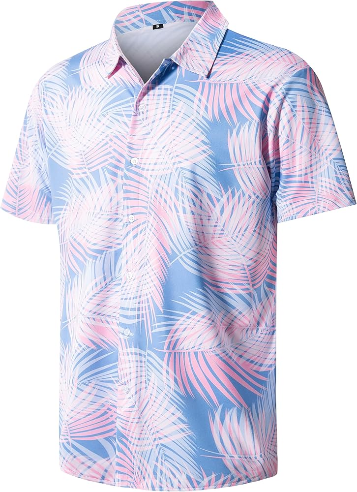 APTRO Men's Hawaiian Shirt 4 Way Stretch Summer Short Sleeve Tropical Button Down Shirt