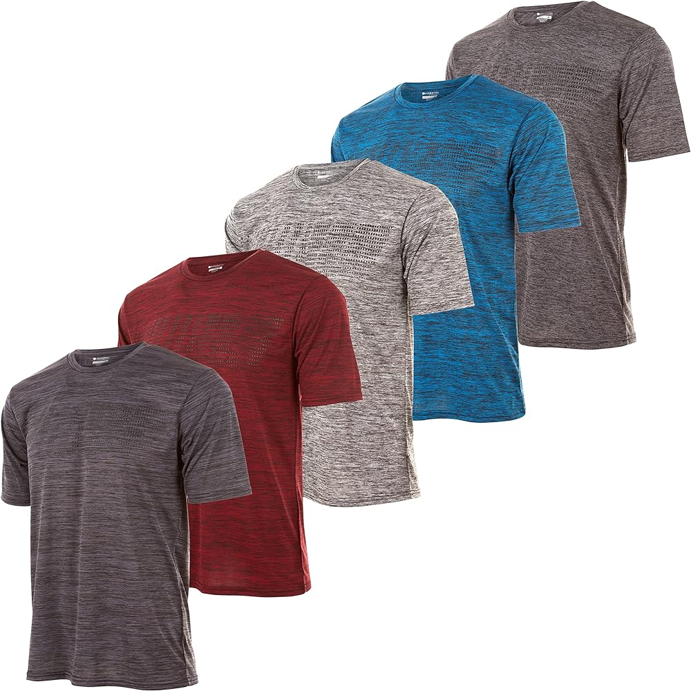 Mens Active T-Shirt - Quick-Dry Athletic Workout Training Crew Neck Short Sleeve Top 5 Pack