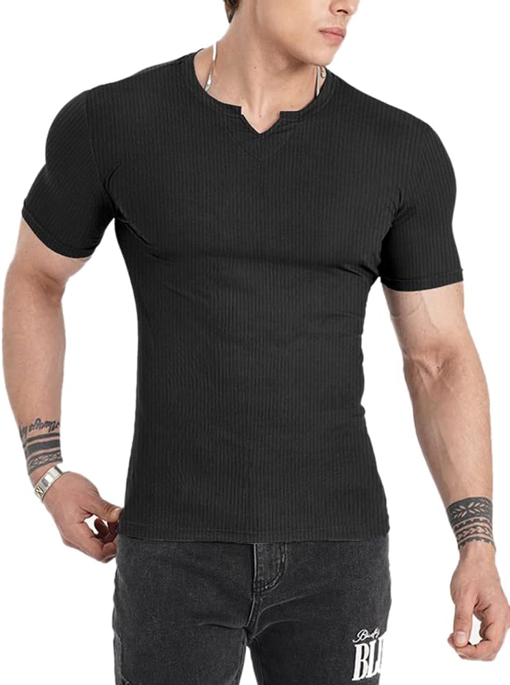 Muscle Cmdr Men's Henley Long&Short Sleeve T-Shirt Slim Fit V Neck Shirts Stretch Tee Casual Underwear Athletic Medium Weight