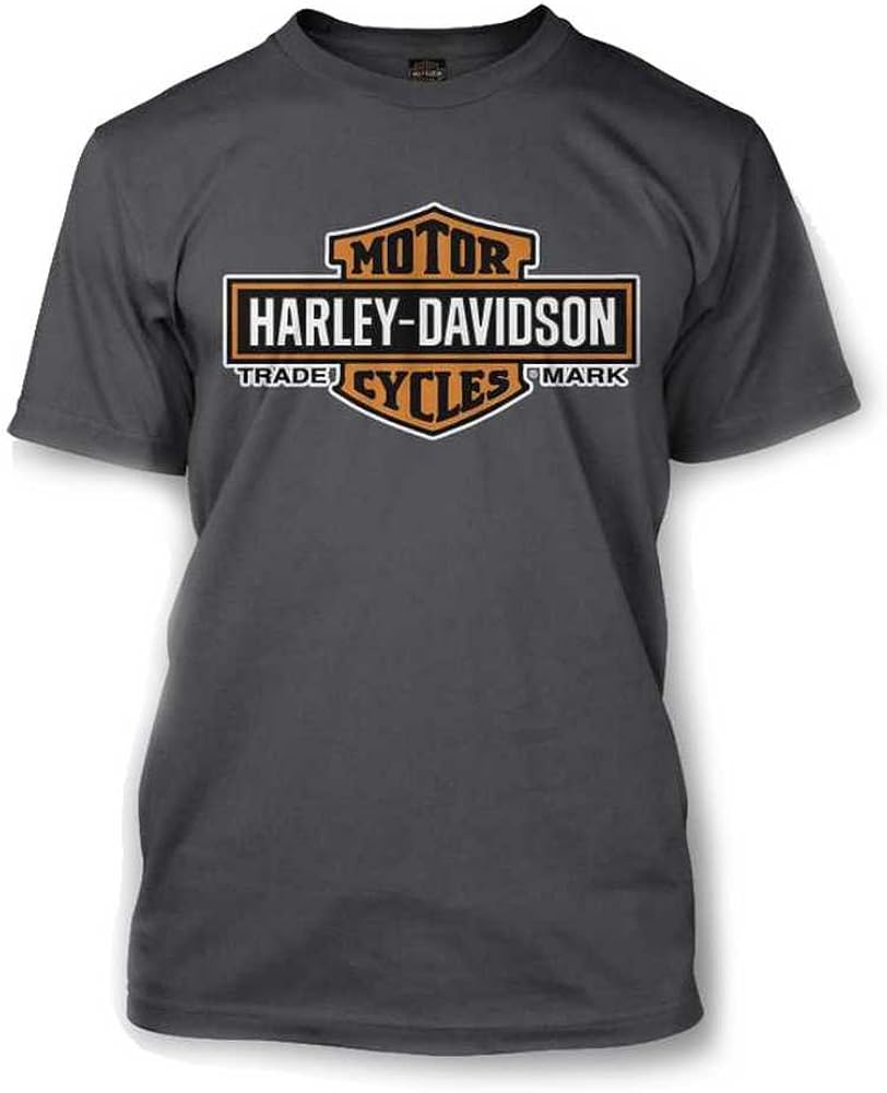 Harley-Davidson Men's Elongated Orange Bar & Shield Charcoal T-Shirt 30291961