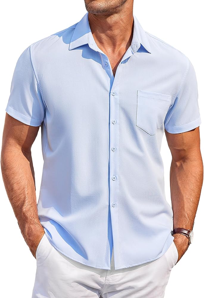 COOFANDY Mens Short Sleeve Shirts Casual Button Down Shirts Summer Beach Shirt Wrinkle Free