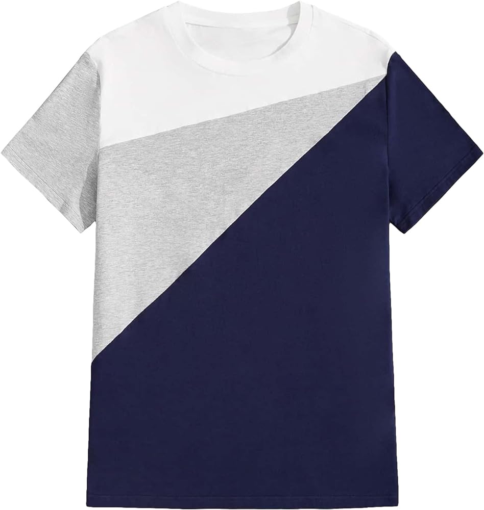 Verdusa Men's Color Block Round Neck Short Sleeve Casual Tee Shirt Tops