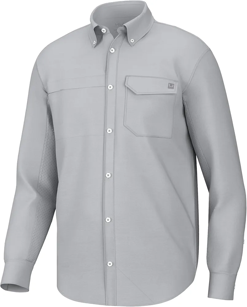 HUK Men's Tide Point Solid Long Sleeve Shirt, Button