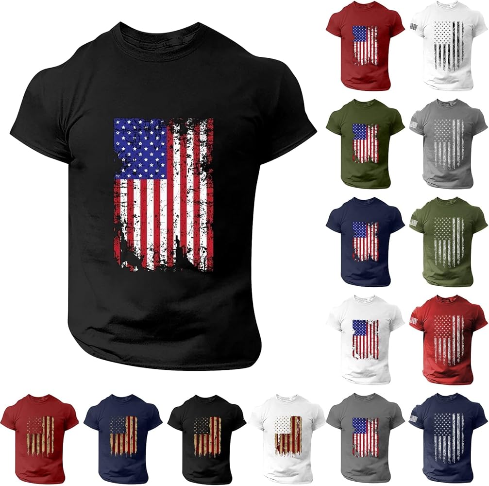 American Flag Shirts for Men Casual American Flag Graphic Patriotic Tshirts 4Th of July Shirts for Men