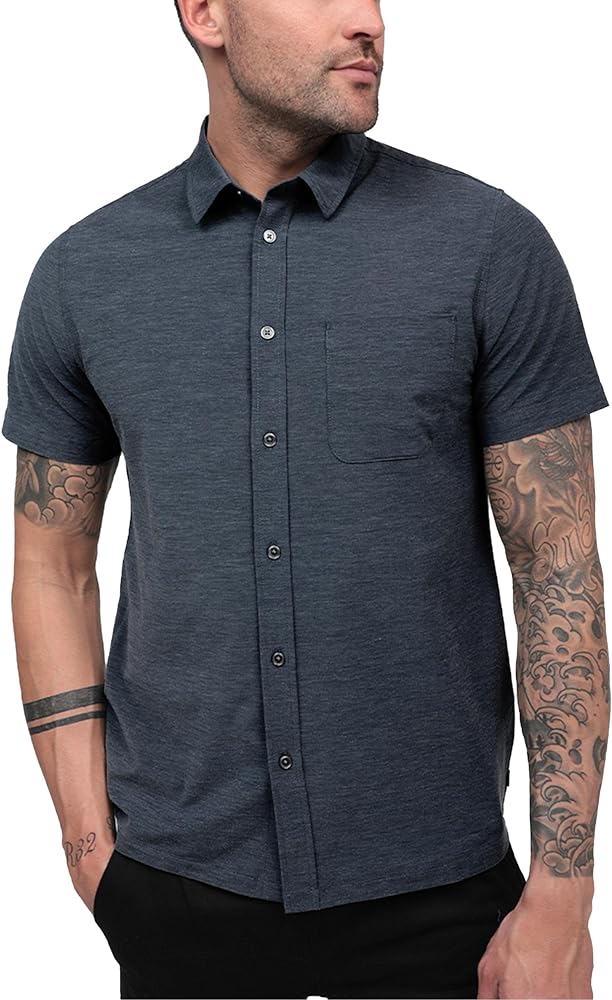 INTO THE AM Men's Slim Fit Short Sleeve Button Up Shirt S - 4XL Stylish Business Casual Dress Shirt Events, Dates, Nights Out