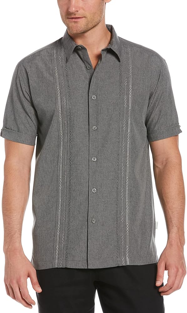 Cubavera Men’s Embroidered Chambray Short Sleeve Button-Down Shirt, Classic Fit, Men’s Casual Shirts (Sizes Small-5XL)