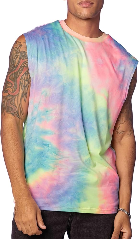 Verdusa Men's Tie Dye Round Neck Tank Top Casual Sleeveless Muscle Shirt