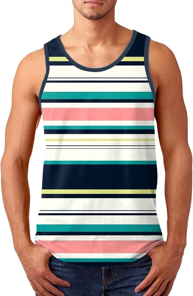 Mens Fashion Summer Striped Tank Tops Cotton Sleeveless Hippie Beach Muscle T Shirts Big and Tall Graphic Tanks