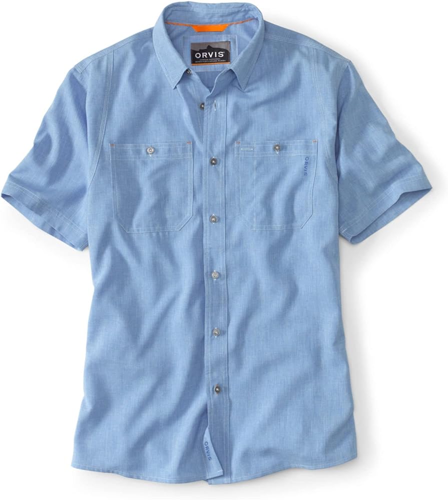 Orvis Tech Chambray Short-Sleeve Work Shirts for Men with Odor Control Thermal Regulation, and UPF 40 Sun Protection