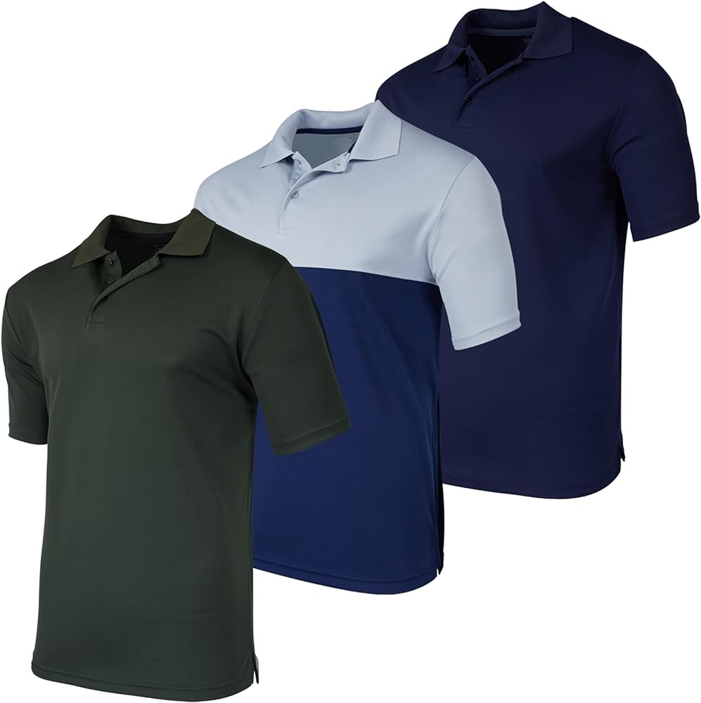 Real Essentials 3 Pack: Men's Quick-Dry Short Sleeve Athletic Performance Polo Shirt (Available in Big & Tall)