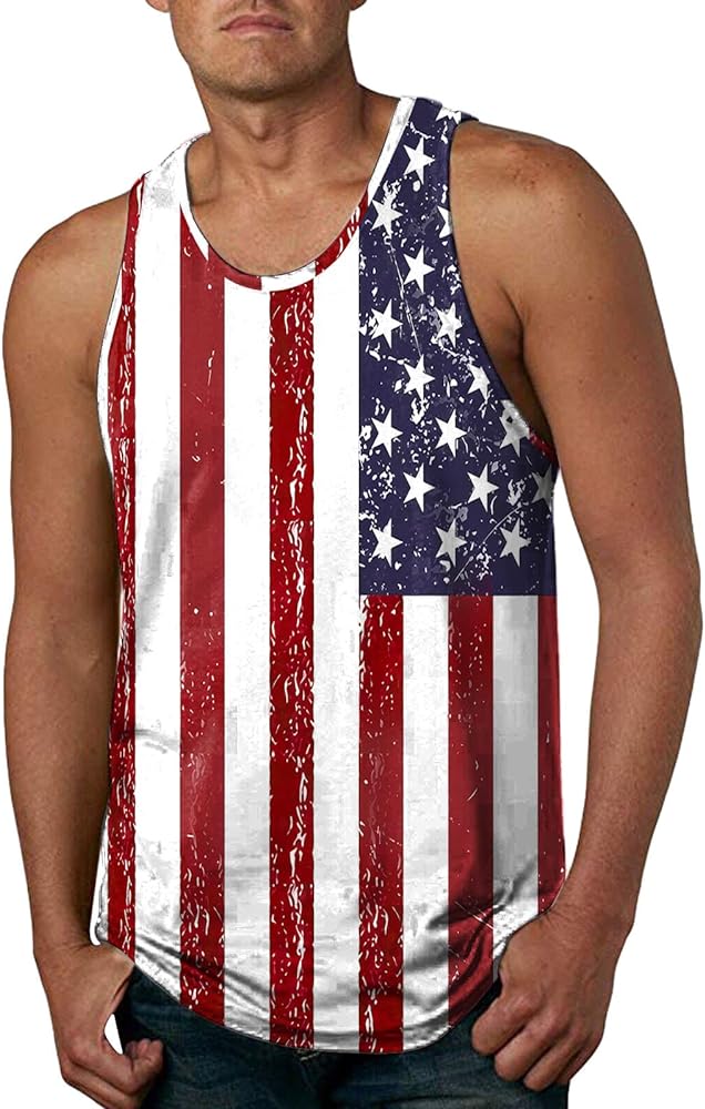 Men's American Flag Tank Tops Spring Casual Tank Crewneck Flag Blouse Men Tops Men's Tank Tops Summer 3D Graphic