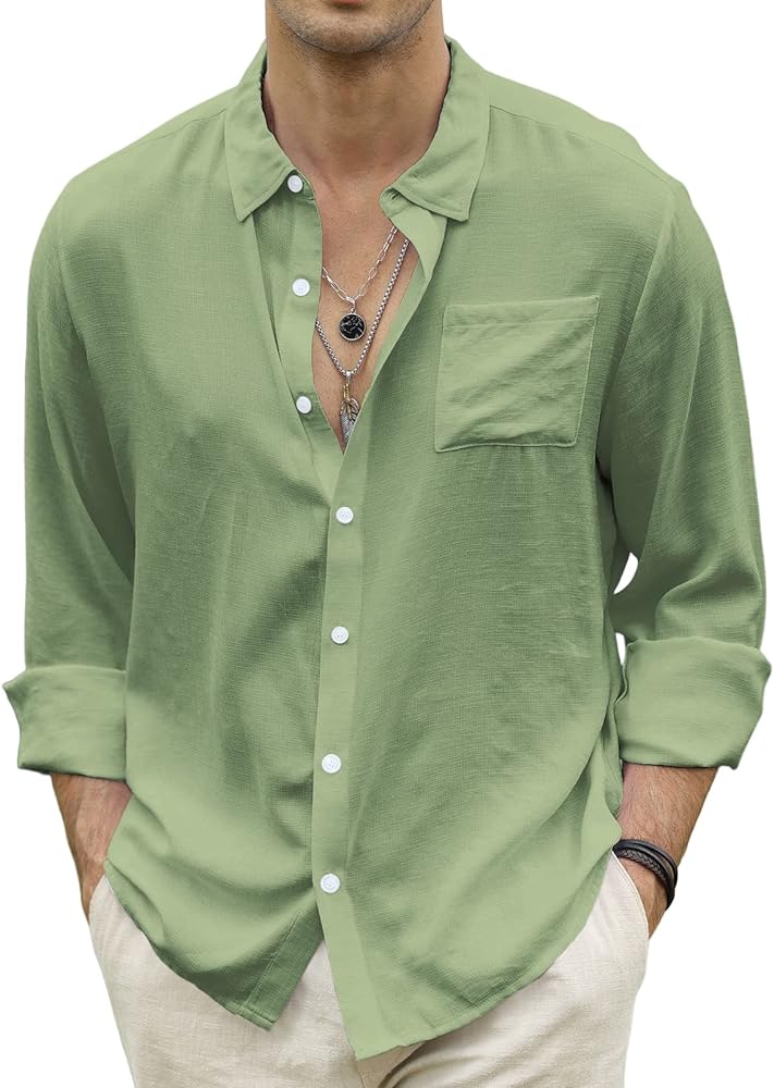 CTU Men's Fashion Summer Casual Button Down Shirt Long Sleeve Solid Color Holiday Beach Shirts