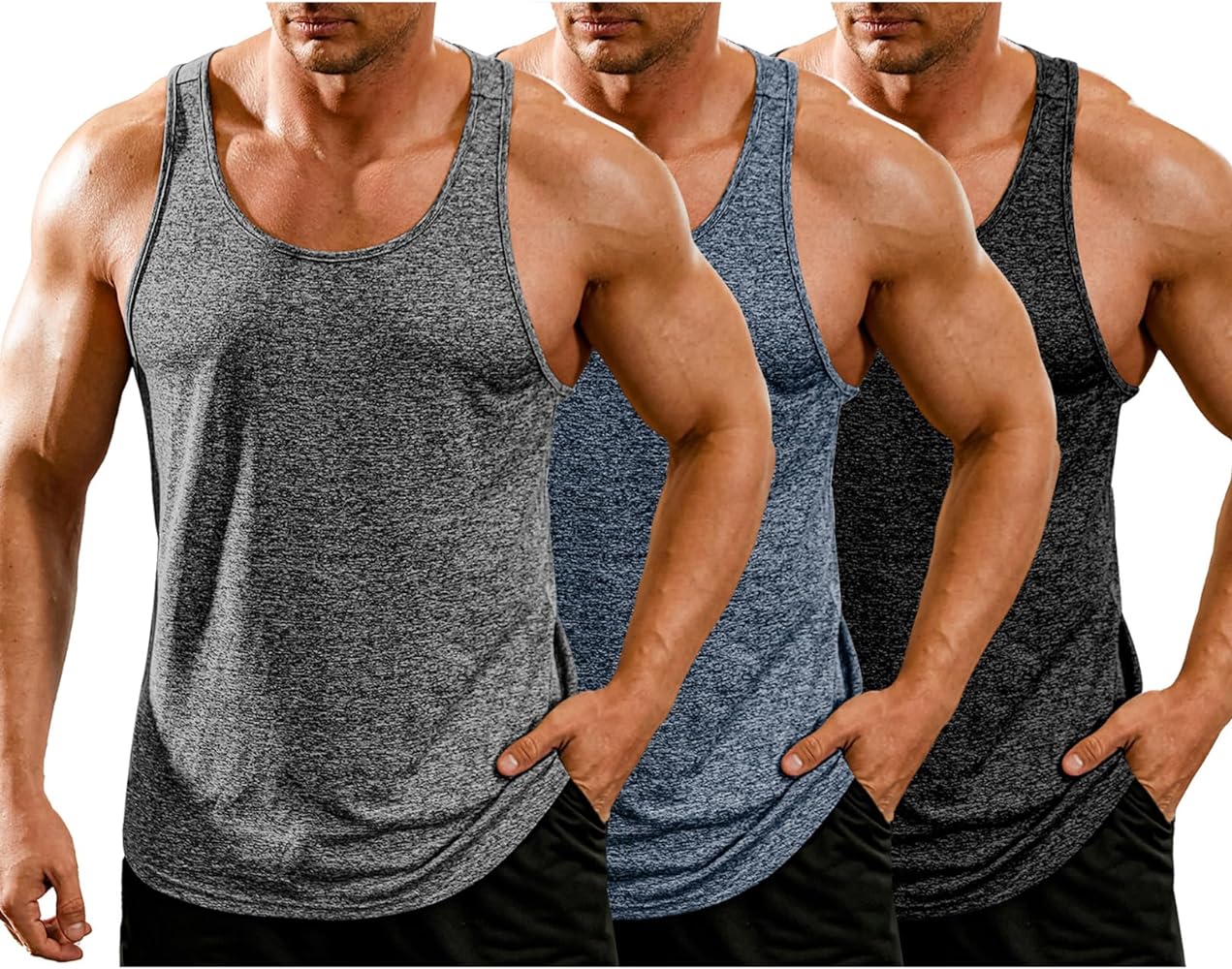 COOFANDY Men's 3 Pack Gym Tank Tops Y-Back Workout Muscle Tee Training Bodybuilding Fitness Sleeveless T Shirts