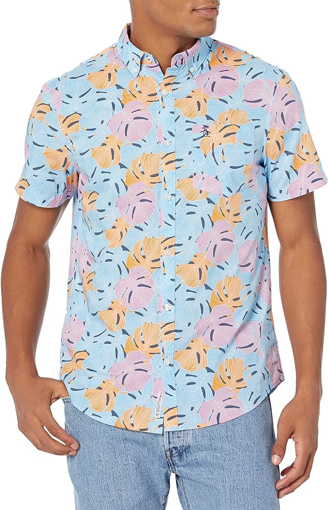 Original Penguin Men's WVN Short Sleeve Trpcl Floral Shirt