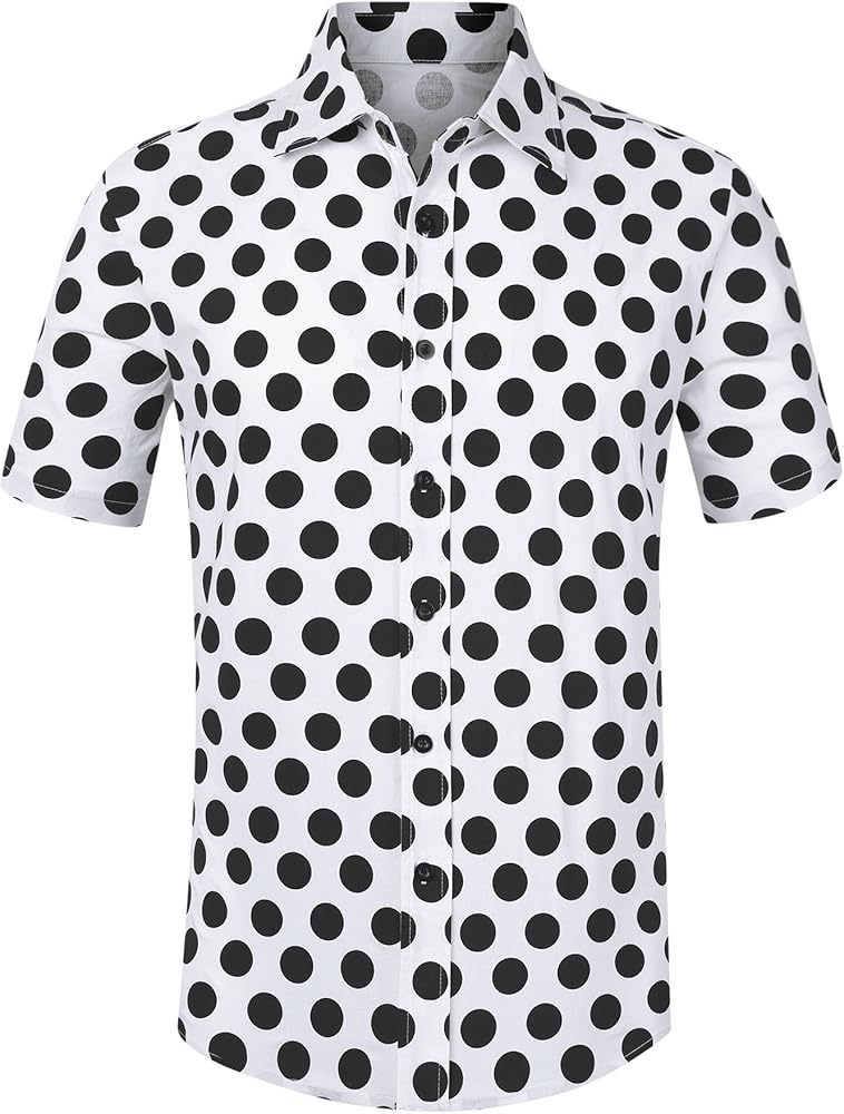 Lars Amadeus Classic Pattern Shirt for Men's Polka Dots Short Sleeves Shirt Polka Dots Button Down Shirts