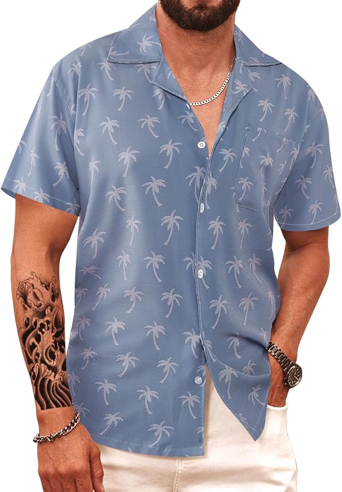 APTRO Men's Hawaiian Shirt Short Sleeve Summer Beach Tropical Button Down Shirt