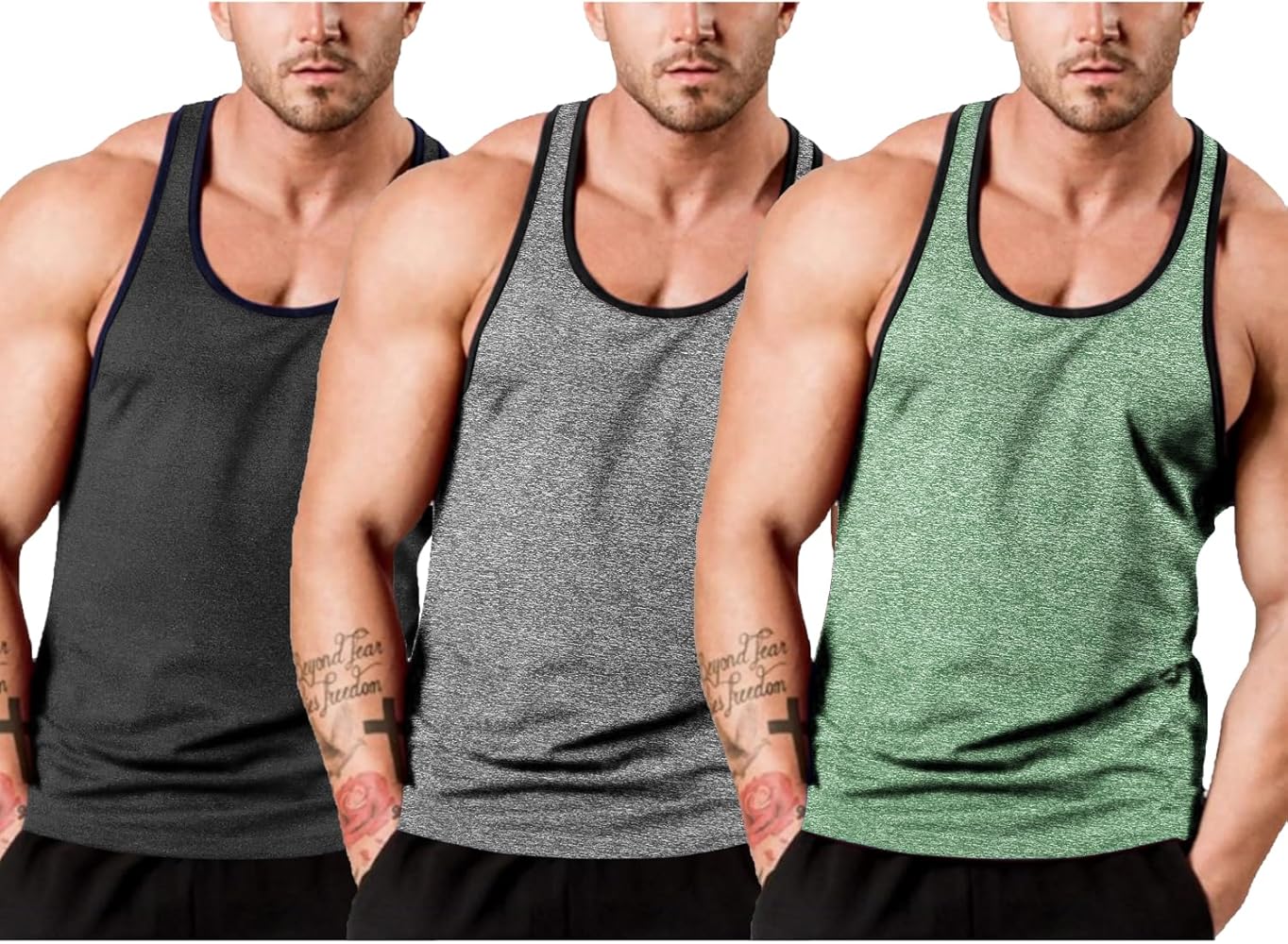 COOFANDY Men's 3 Pack Gym Tank Tops Y-Back Workout Muscle Tee Sleeveless Fitness Bodybuilding T Shirts