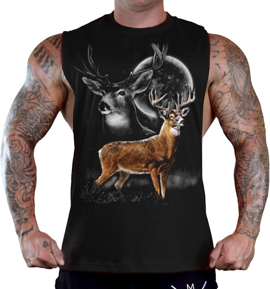 Wilderness Deer Hunting Tee Men's Black Sleeveless T-Shirt Tank Top