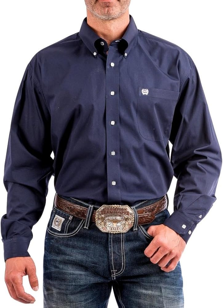 Cinch Men's Classic Fit Long Sleeve Button One Open Pocket Solid Shirt, Navy, 3X-Large