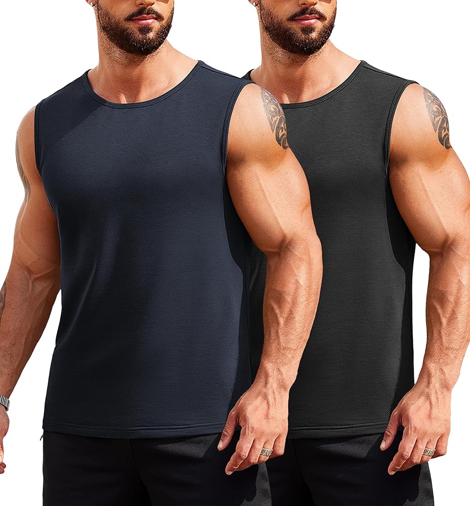 COOFANDY Men's Muscle Tank Tops Quick Dry 2 Pack Workout Gym Tanks Casual Sleeveless T Shirts