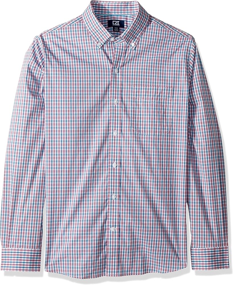 Cutter & Buck Men's Performance Stretch Plaid Long Sleeve Button Down Shirt