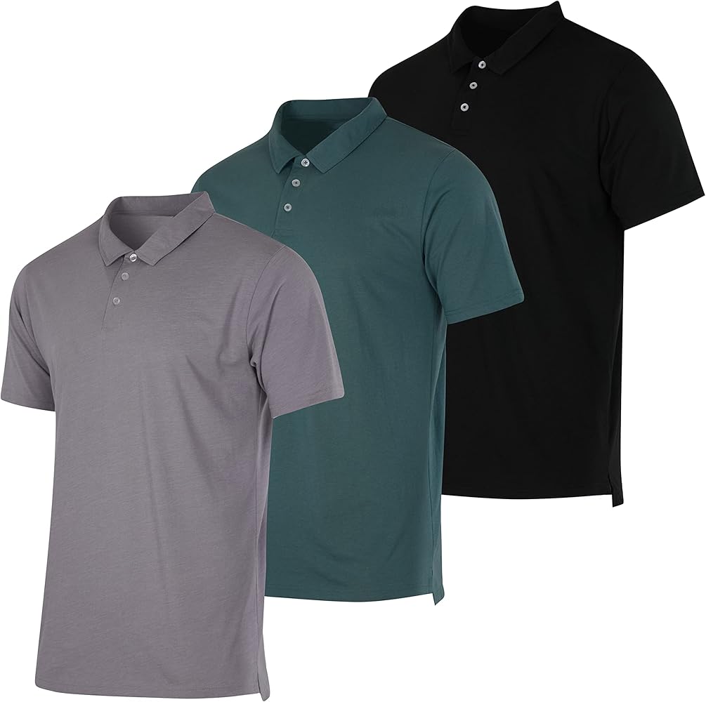 Real Essentials 3 Pack: Men's Jersey Cotton Short Sleeve Polo Shirt - Breathable Performance Polo (Available in Big & Tall)