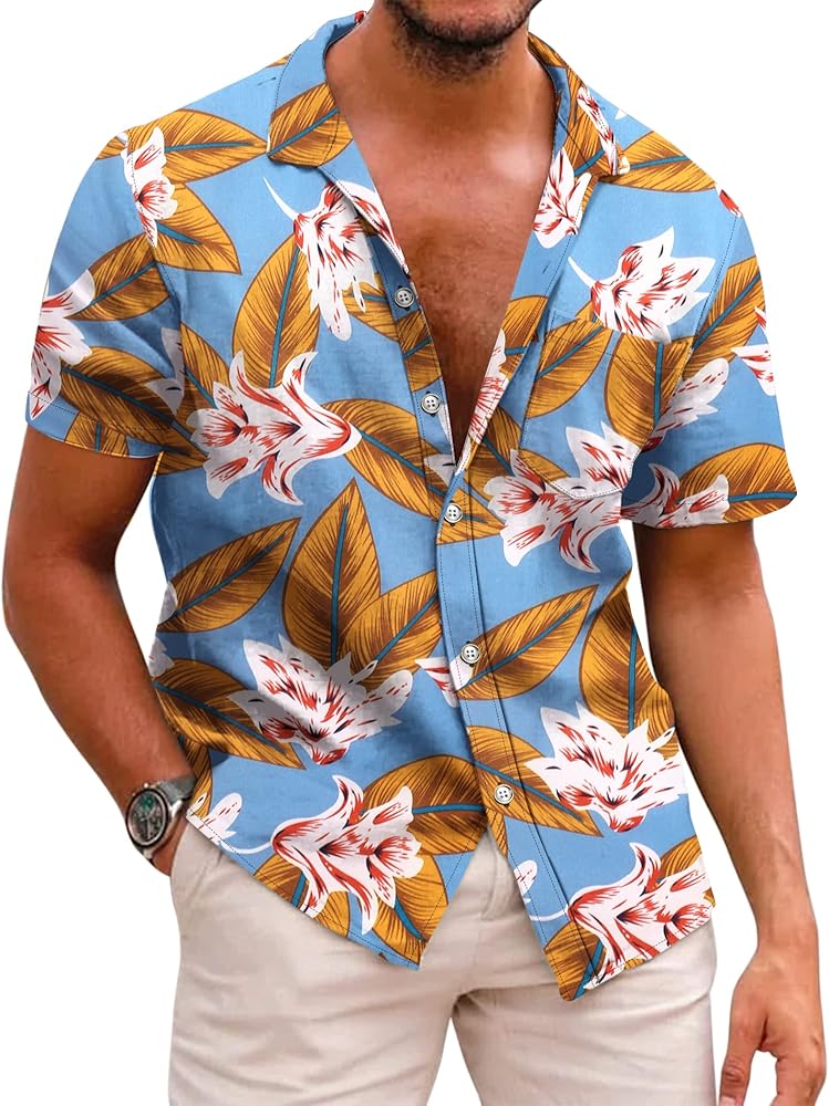 COOFANDY Mens Hawaiian Shirts Short Sleeve Casual Button Down Tropical Beach Shirt