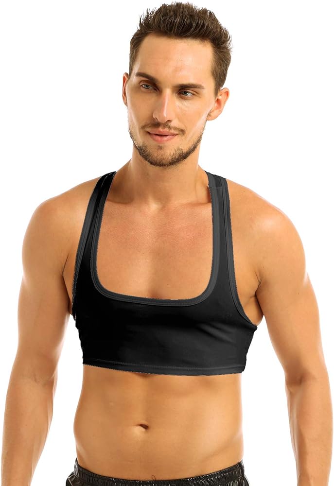 Men's Short Solid Sleeveless Y Back Muscle Half Tank Top T-Shirts Sports Bras for Men