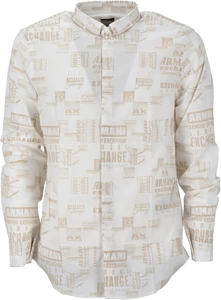 A | X ARMANI EXCHANGE Men's Long Sleeve All-Over Lettering Button Down Shirt. Slim Fit