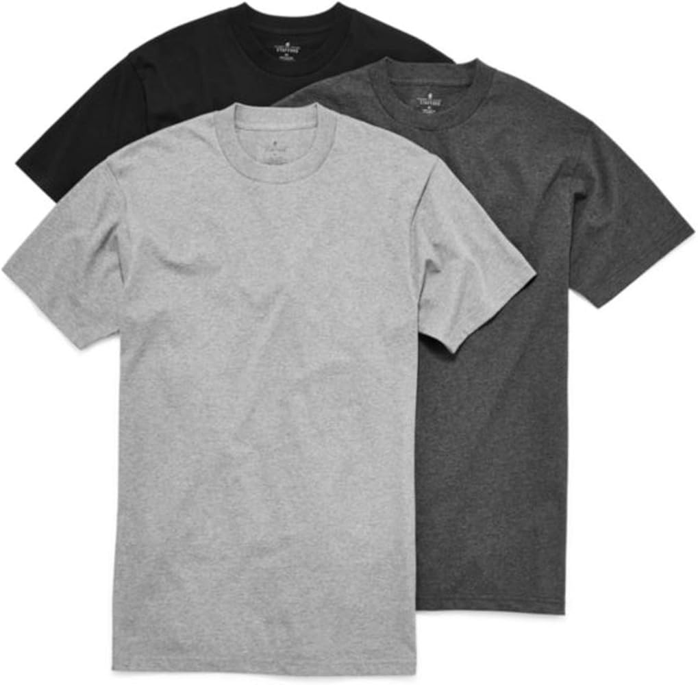 Stafford 3-Pack Men's Heavy Weight 100% Cotton Crew-Neck T-Shirt Black/Grey