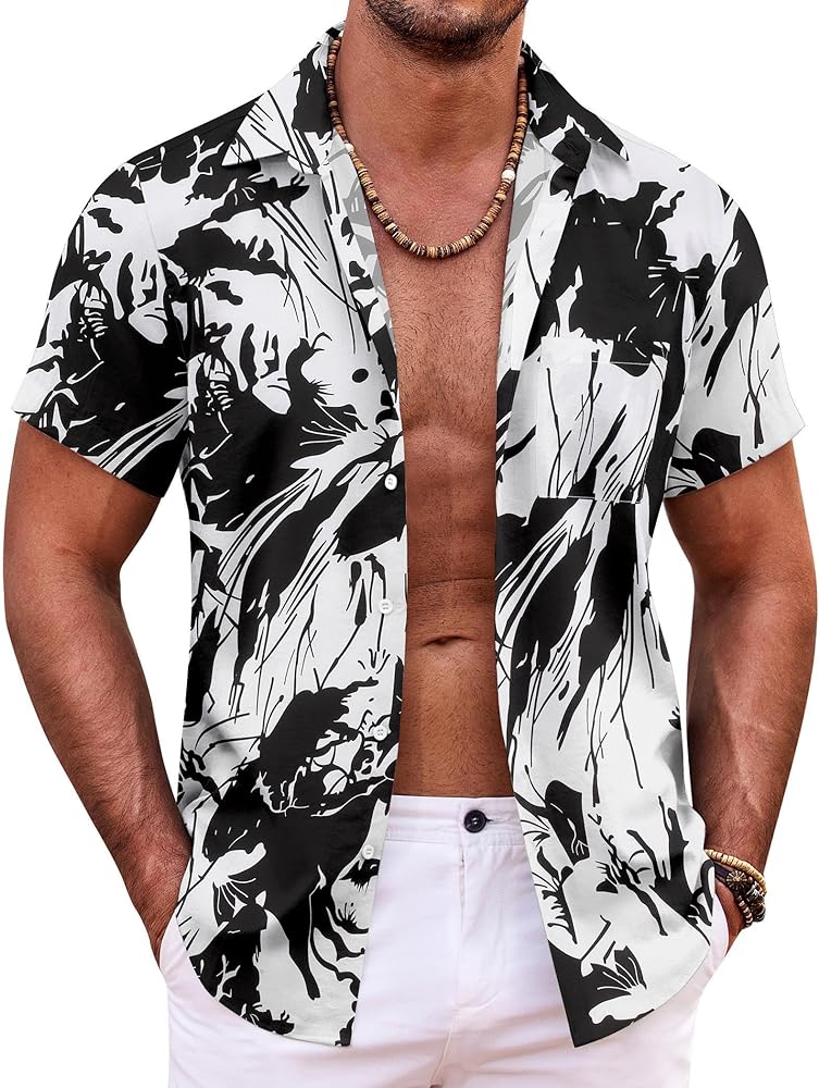 COOFANDY Mens Hawaiian Shirt Short Sleeve Button Down Shirts Tropical Summer Beach Shirts Casual Floral Aloha Shirts