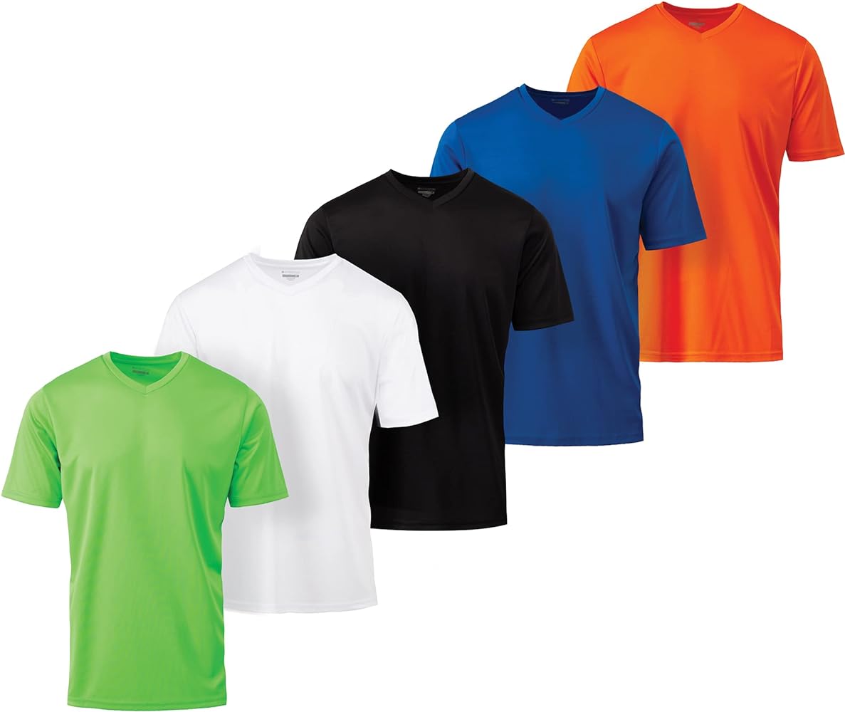 Mens Active T-Shirt - Quick-Dry Athletic Workout Training Stretch V-Neck Short Sleeve Top 5 Pack