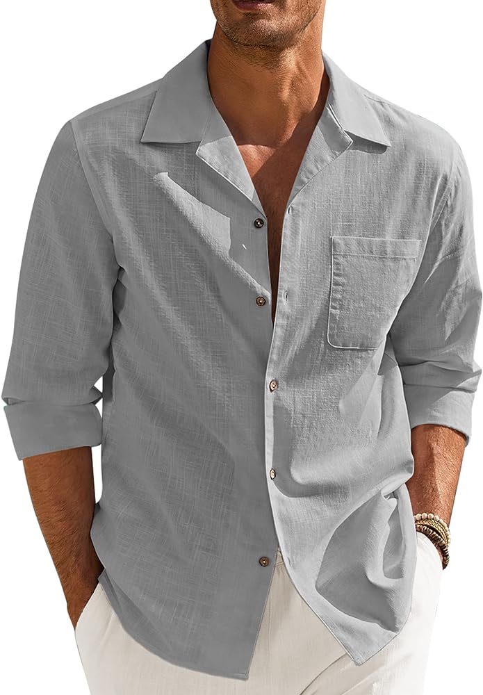 COOFANDY Men's Cotton Linen Shirts Long Sleeve Casual Buttton Down Shirts Beach Top