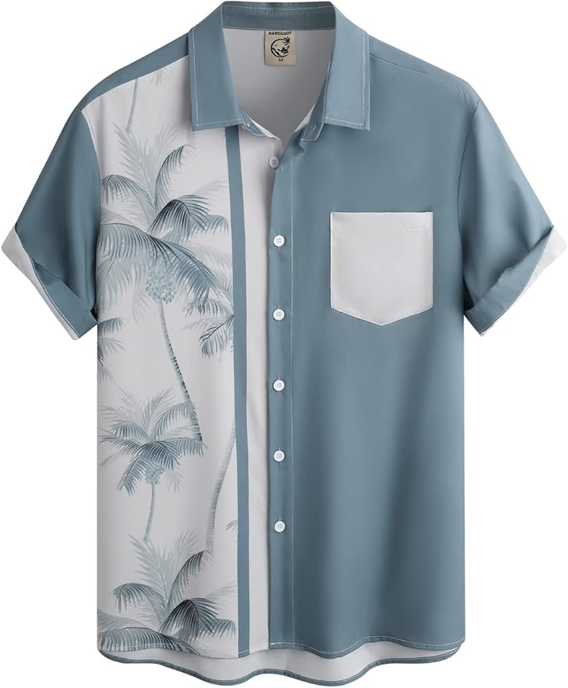 Hardaddy Men's Hawaiian Shirt Short Sleeves Coconut Printed Button Down Summer Beach Casual Shirts