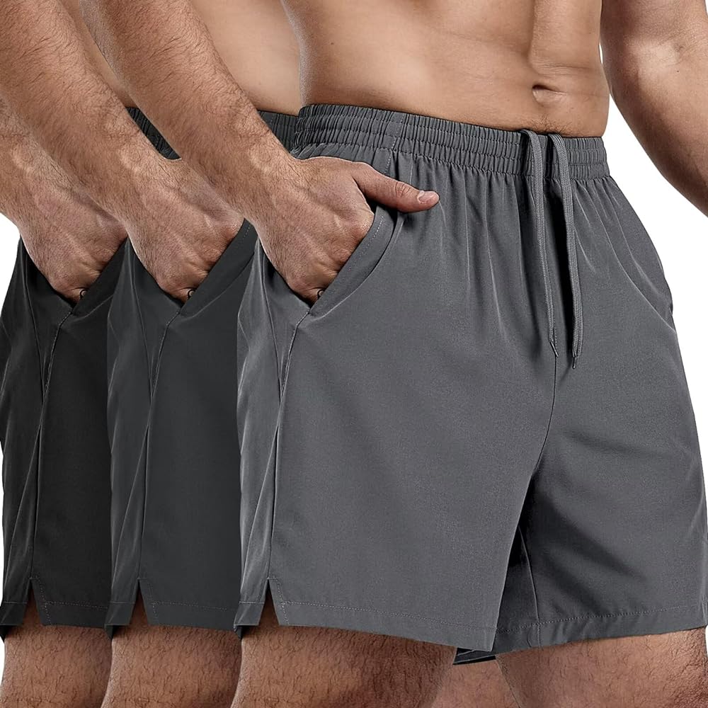 3 Pack Men's Athletic Running Shorts 5 Inch Gym Workout Shorts Quick Dry Active Tennis Sports Shorts with Zip Pockets