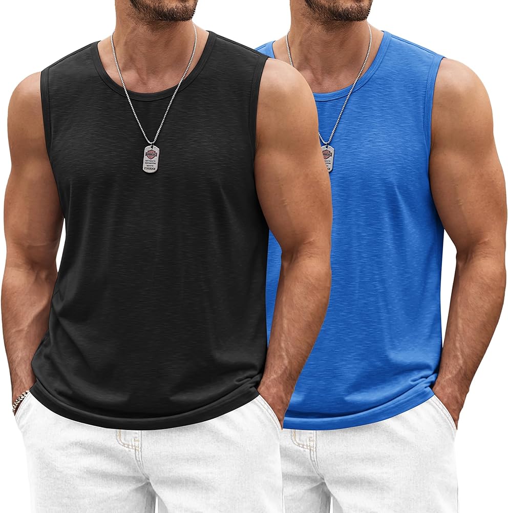 COOFANDY Men's Workout Tank Top 2 Pack Casual Soft Sleeveless Gym Muscle Shirts Bodybuilding Tee