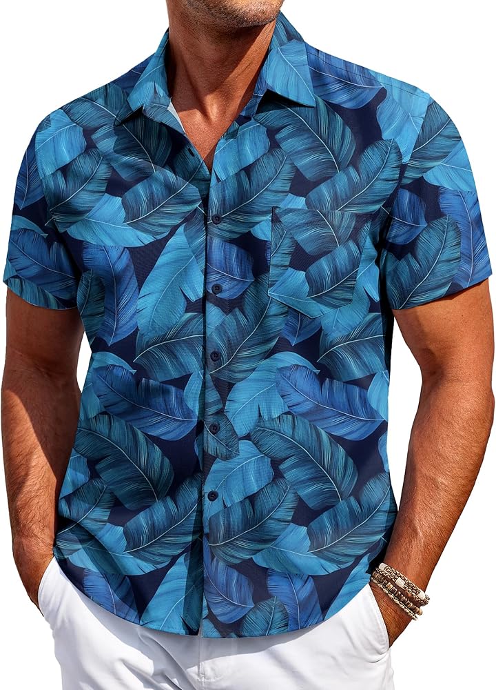 COOFANDY Mens Hawaiian Shirt Short Sleeve Button Down Shirt Tropical Summer Beach Shirt