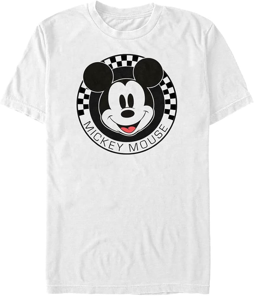 Disney Classic Mickey Mouse Checkered Men's Tops Short Sleeve Tee Shirt, White, 3X-Large Big Tall