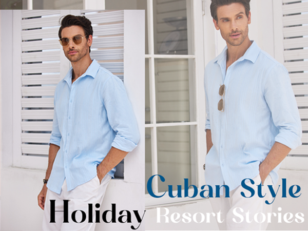 COOFANDY Men''s Cuban Shirt Linen Guayabera Button Down Long Sleeve Beach Shirts