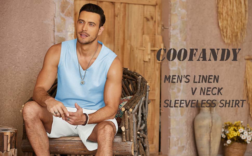 men linen v neck tank tops