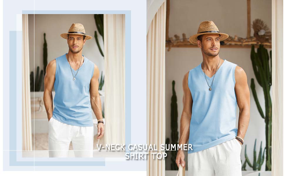 mens linen v neck sleeveless shirt