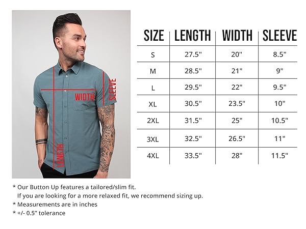 INTO THE AM BUTTON UP SIZE CHART