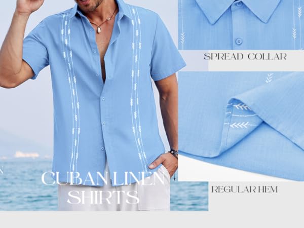 Runcati Mens Linen Shirt Guayabera Cuban Short Sleeve Button Down Cotton Summer Beach Hippie Shirts