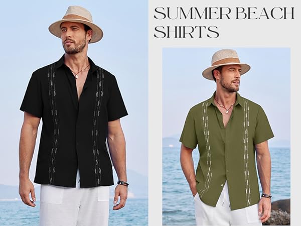 Runcati Mens Linen Shirt Guayabera Cuban Short Sleeve Button Down Cotton Summer Beach Hippie Shirts