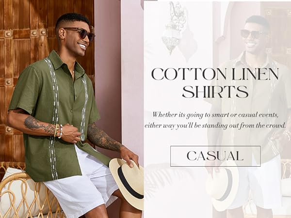 Runcati Mens Linen Shirt Guayabera Cuban Short Sleeve Button Down Cotton Summer Beach Hippie Shirts