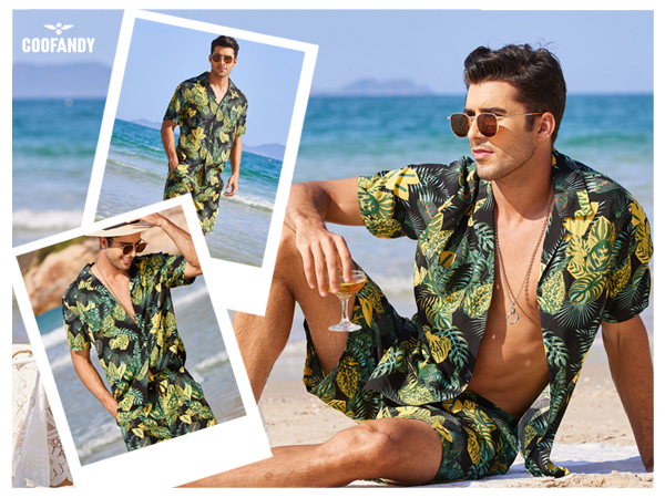 COOFANDY Men''s Hawaiian Set Casual Floral Print Shirt Summer Shirt and Shorts