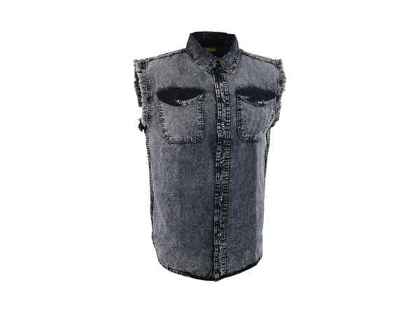 milwaukee leather mens cotton denim sleeveless shirt for bikers casual wear frayed cut off sleeves